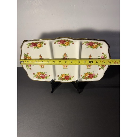 Royal Albert Old Country Roses Holiday 3-Section Tray Christmas Tree 15" Gold - Picture 3 of 6